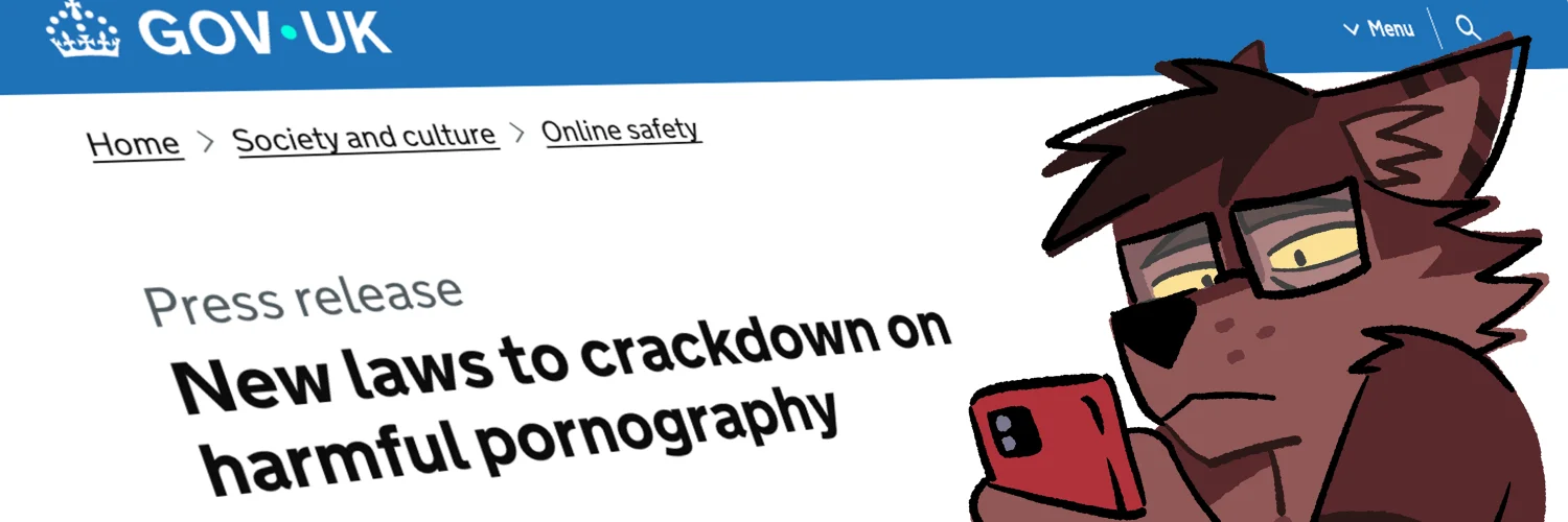 My fursona looking dissapointed at an article from the government announcing a crackdown on 'harmful pornography'