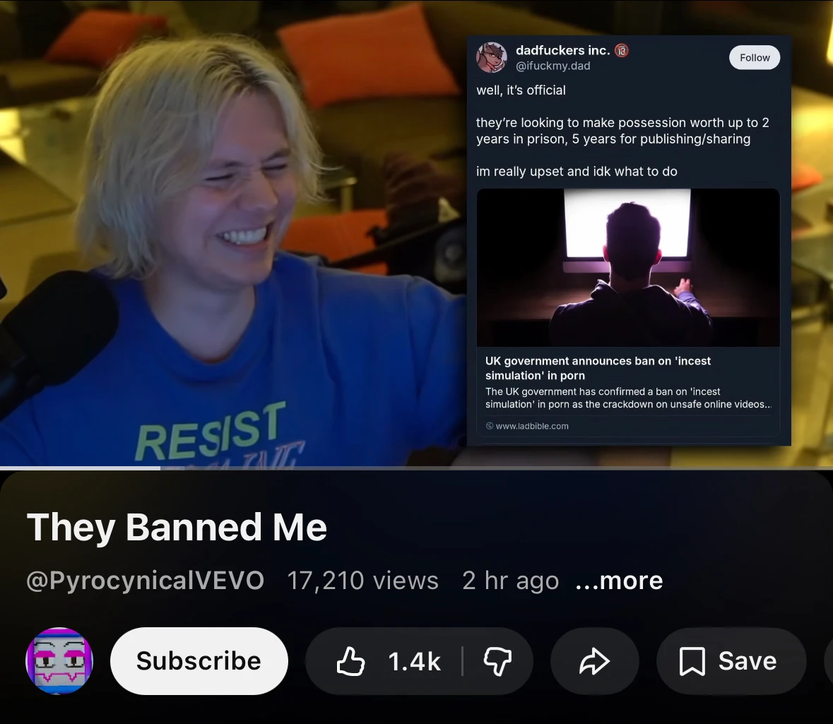 The YouTuber Pyrocynical featuring my post in his video, where he has a big chuckle at my handle